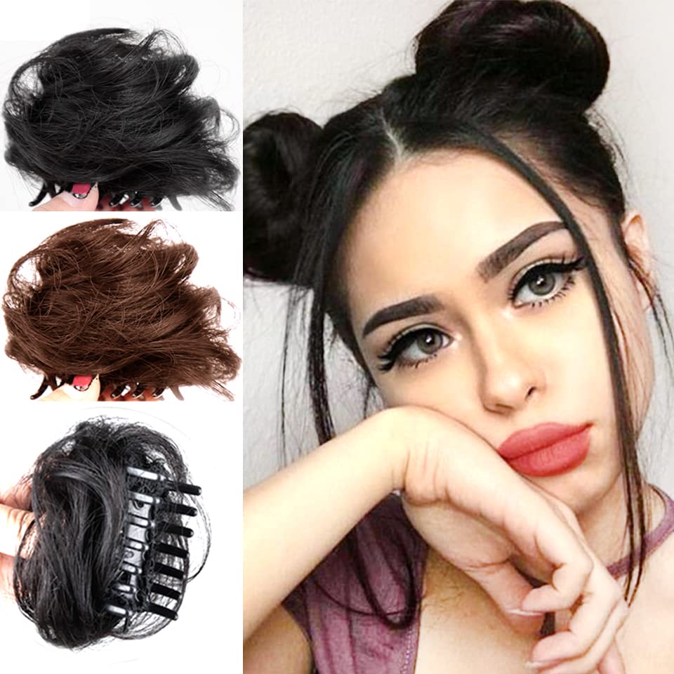 olacare 2PC Women's Hair Buns Synthetic Curly Chignon Ombre Claw Hair Messy Buns Updo claw Clip In Hairpiece For Women