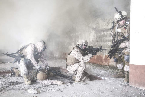 Posterazzi PSTZAB100323M Squad of U.S. Marines in Action in Ruined Building Photo Print, 11 x 17, Multi