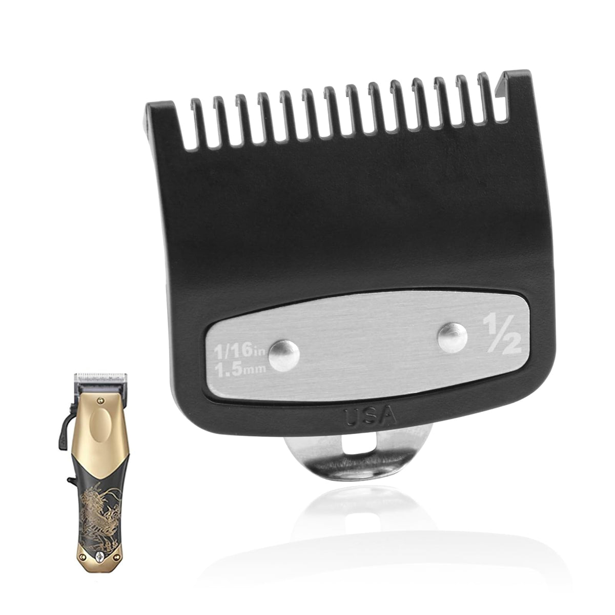 Yenblow Upgraded 1/2 Premium Clipper Guard, Metal Replacement Cutting Guides Accessories, Compatible with Wahl #3354-100 1/16"/1.5mm Fits Most Size Clippers Guide Combs, 1Pack Black