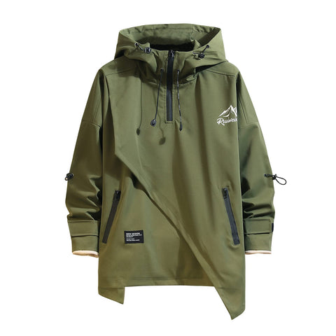 GURUNVANI Men's Hooded Jacket OverSize jackets for men Patchwork Zipper Coats?GREEN?X-Large