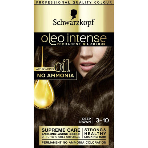 Schwarzkopf Oleo Intense Permanent Brown Hair Dye, Oil Enriched, Ammonia Free, Up to 100 Percent Grey Coverage, Deep Brown 3-10