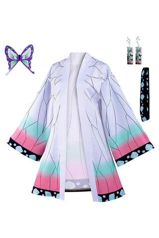 Haydory Women Kochou Shinobu/Agatsuma Zenitsu/Rengoku Kyoujurou Cloak Cosplay Costume Kimono Cape Robe Halloween Suit Adult, Kochou Shinobu, X-Large
