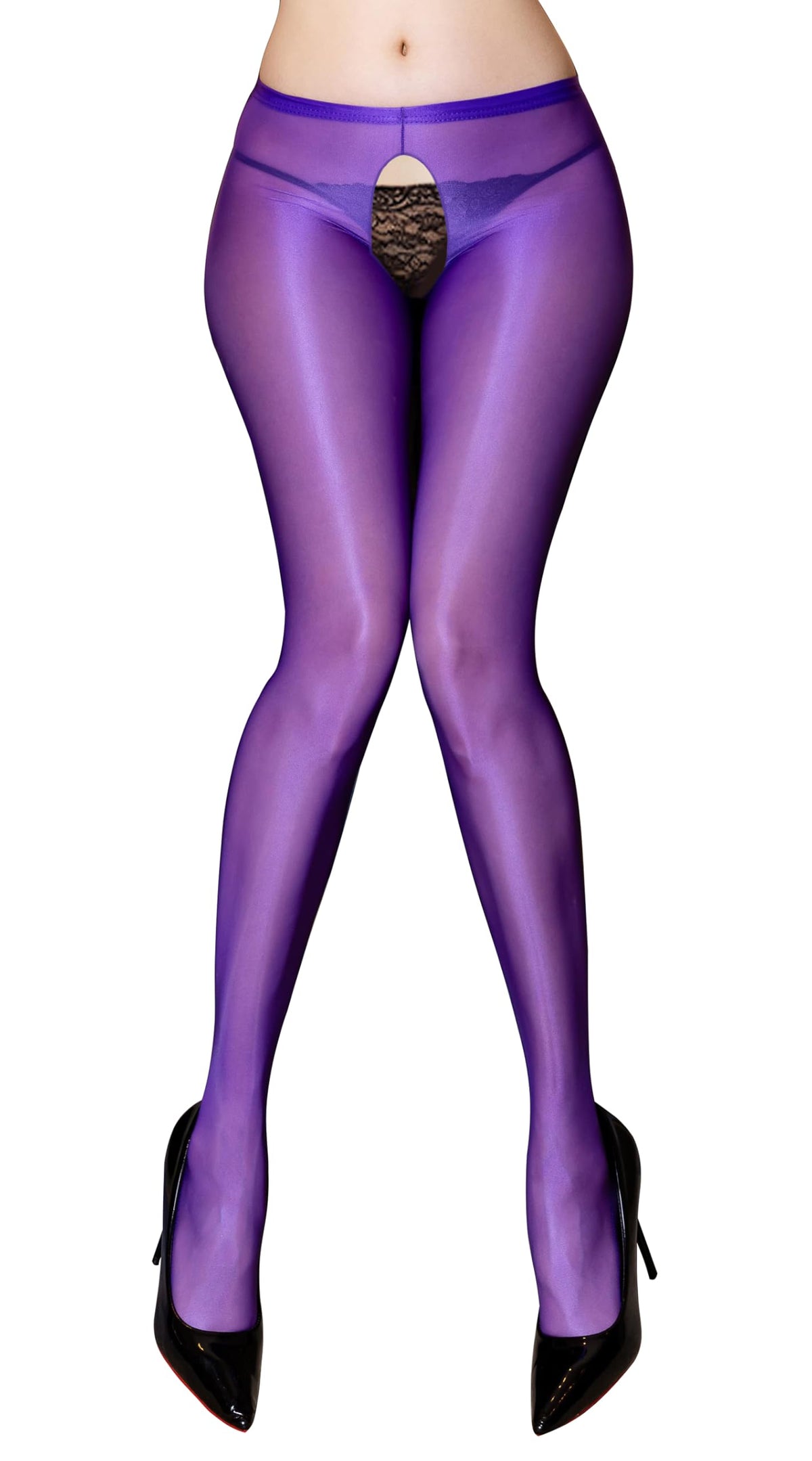 YUDATPG Women Oil Shiny Stockings Pantyhose Shimmer Tights for Women Oil Bright Shaping Tight Ultra Shiny Sheer Tights High Waist (UK, Alpha, M, Regular, Regular, Purple)