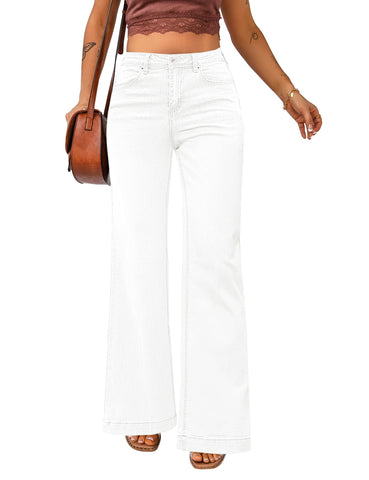 luvamia 2024 Wide Leg Jeans for Women High Waist Stretchy Classic Baggy Flare Jeans Denim Pants Brilliant White Size X-Small US Size 0 Size 2