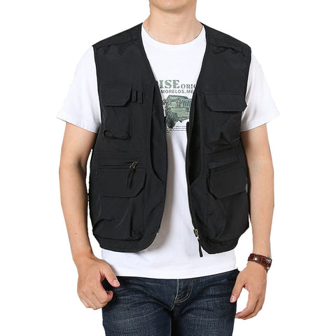 Perbai Men's Black Utility Fishing Vest Outdoor Summer Lightweight Work Photo Safari Cargo Vest(Black-XL)