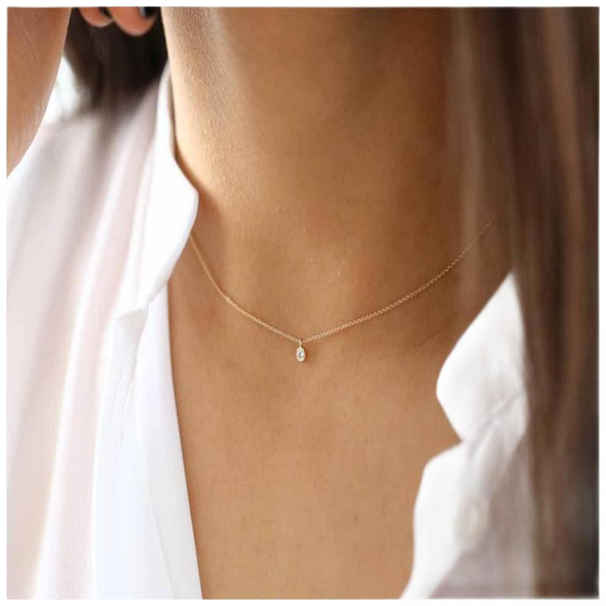Yheakne Boho Tiny Crystal Choker Gold Clear Quartz Pendant Necklace Minimal Dot CZ Choker Necklace Simple Everyday Necklace Wedding Necklace Jewelry for Women and Girls Gifts (Gold A)