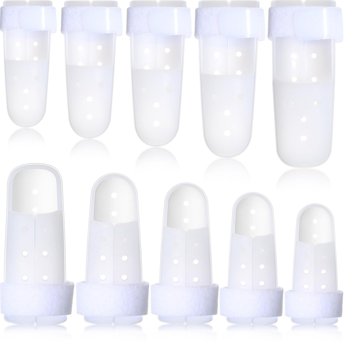 Pangda 10 Pieces Finger Splint Mallet Finger Support Finger Splint Brace Plastic Finger Support Protector for Adjustable Finger Immobilizer for Basketball Finger Joint Protection, 5 Sizes, White