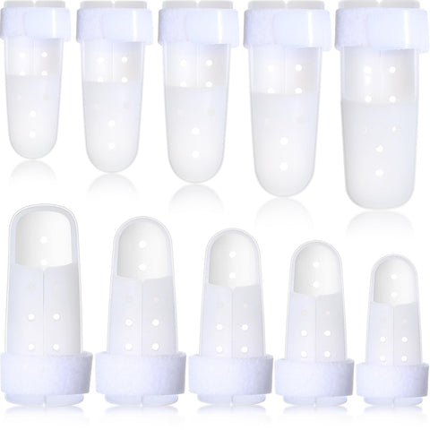 Pangda 10 Pieces Finger Splint Mallet Finger Support Finger Splint Brace Plastic Finger Support Protector for Adjustable Finger Immobilizer for Basketball Finger Joint Protection, 5 Sizes, White