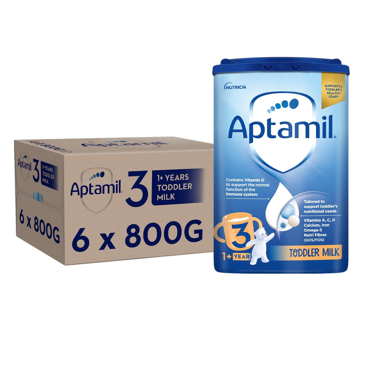 Aptamil 3 Toddler Baby Milk Powder Formula, 1-2 Years, 800g (Pack of 6) - Packaging May Vary