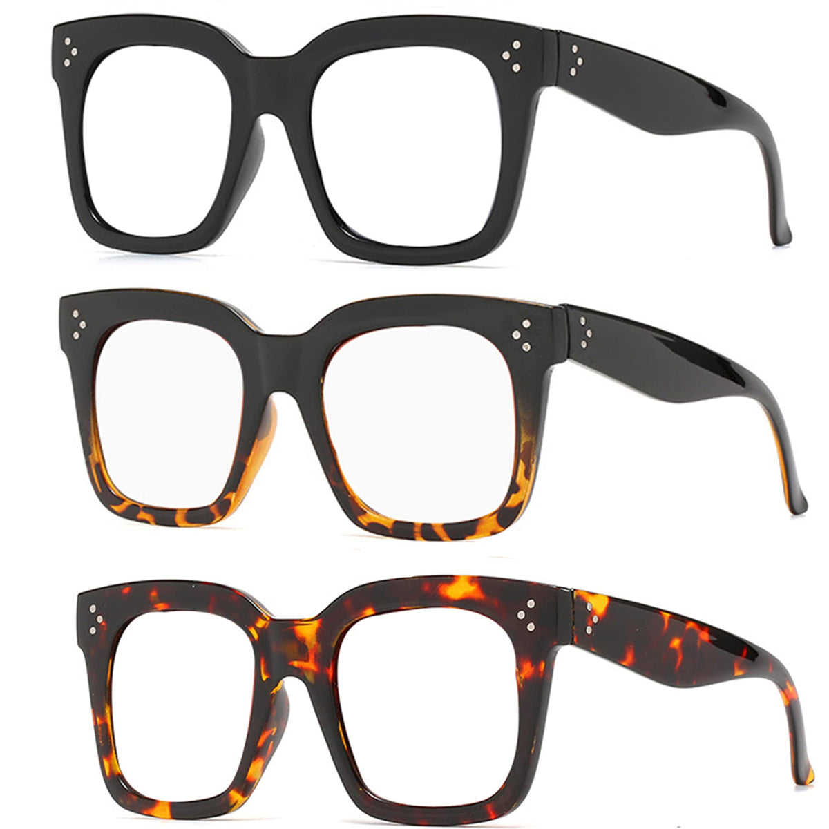 bullabulling Reading Glasses Blue Light Blocking,Retro Square Oversized Reading Glasses For Women Men Fashion Reader (Black/Gradient/leopard, 1.50)