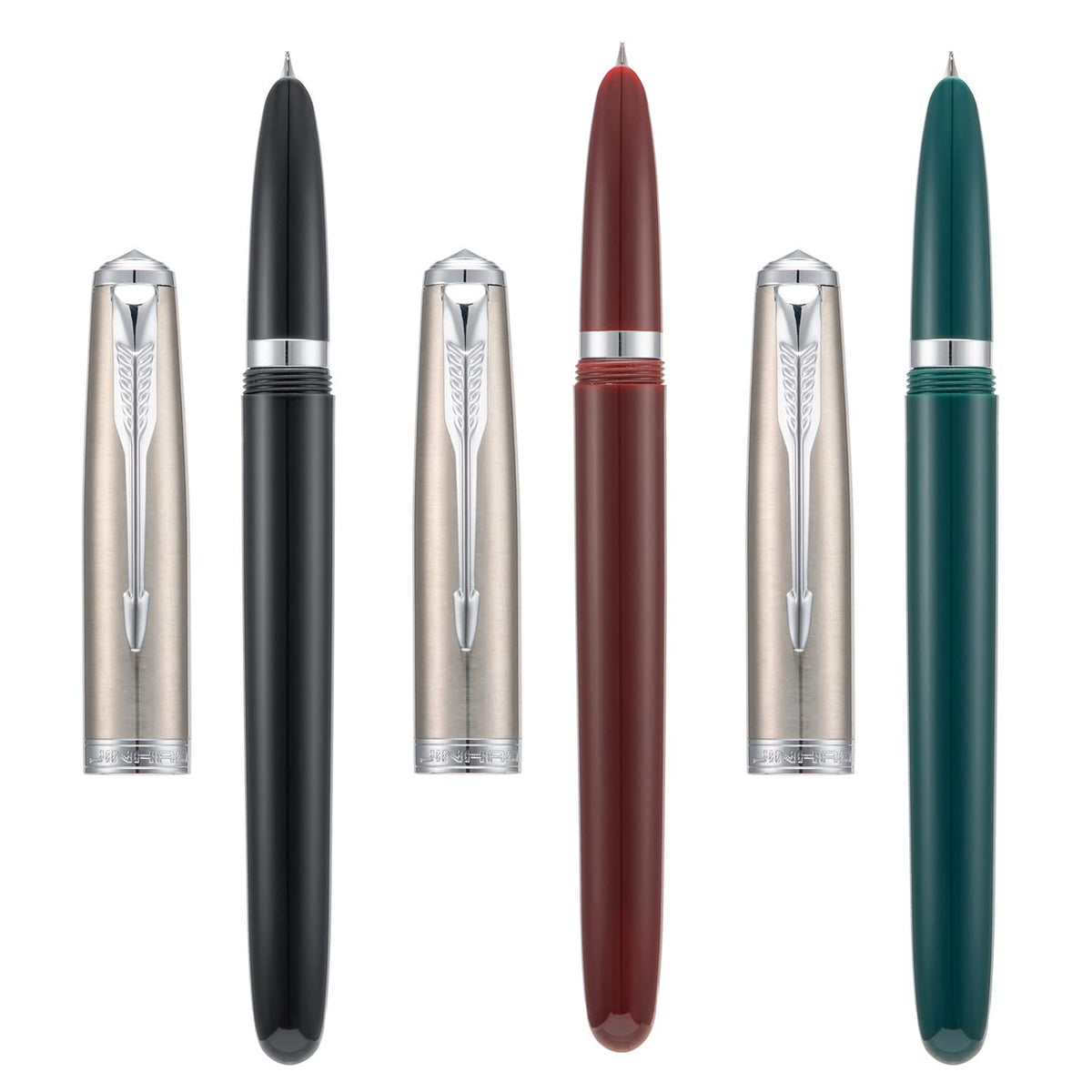 3 Jinhao 86 Fountain Pen Set (Black, Wine Red and Green Resin) Extra Fine Nib with Refillable Ink Converter