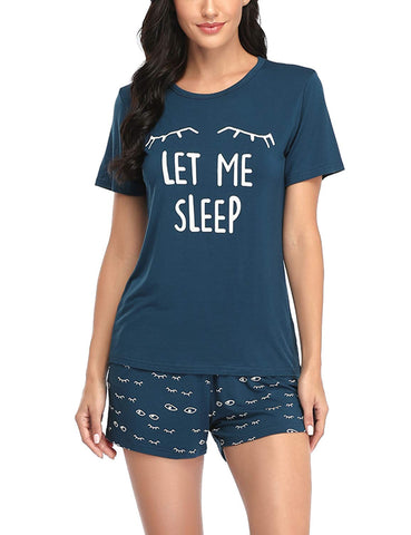 EISHOPEER Womens Pajamas Short Sets Short Sleeve Tee and Pants Sleepwear Pj Sets Peacock Blue M