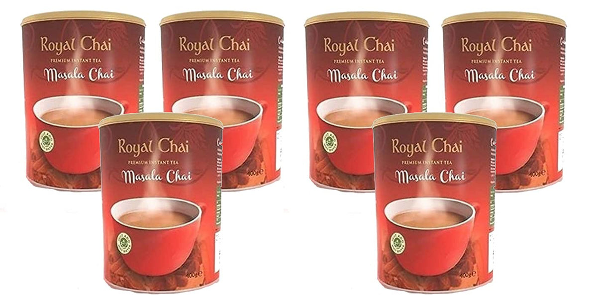 Royal Chai Masala Sweetened Tub 400g (Pack of 6) - Premium Instant Tea - Masala Tea - Natural - Instant Masala Indian Tea