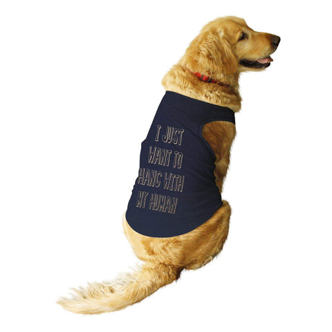 Ruse- Summer Dog T-Shirt I Just Want Foil Edition Printed Pets Round Neck Sleeveless Vest Tank/Tees/Apparel/Clothes for Dogs / (Navy/Golden)/Large (Full Grown Desi/Stray, Doberman etc.)