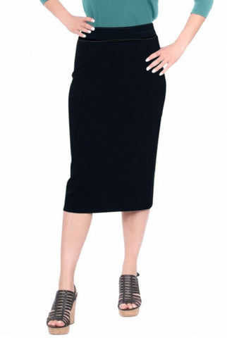 Kosher Casual Women's Modest Midi Lightweight Cotton Spandex Tapered Pencil Skirt Medium Black