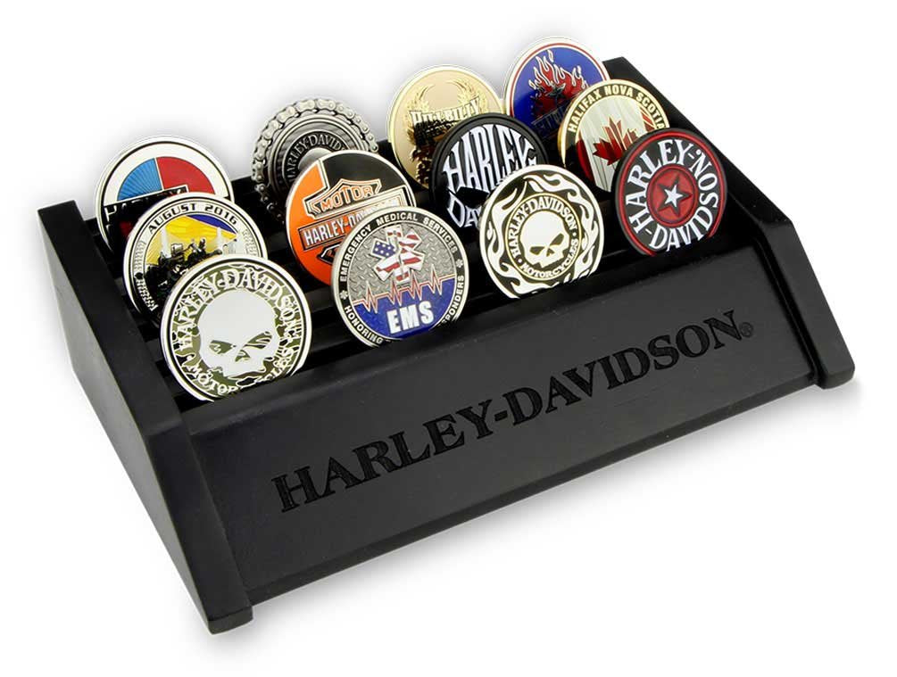 Harley-Davidson Small Wooden Coin Holder Display, Holds 24 Coins, Black 8002688