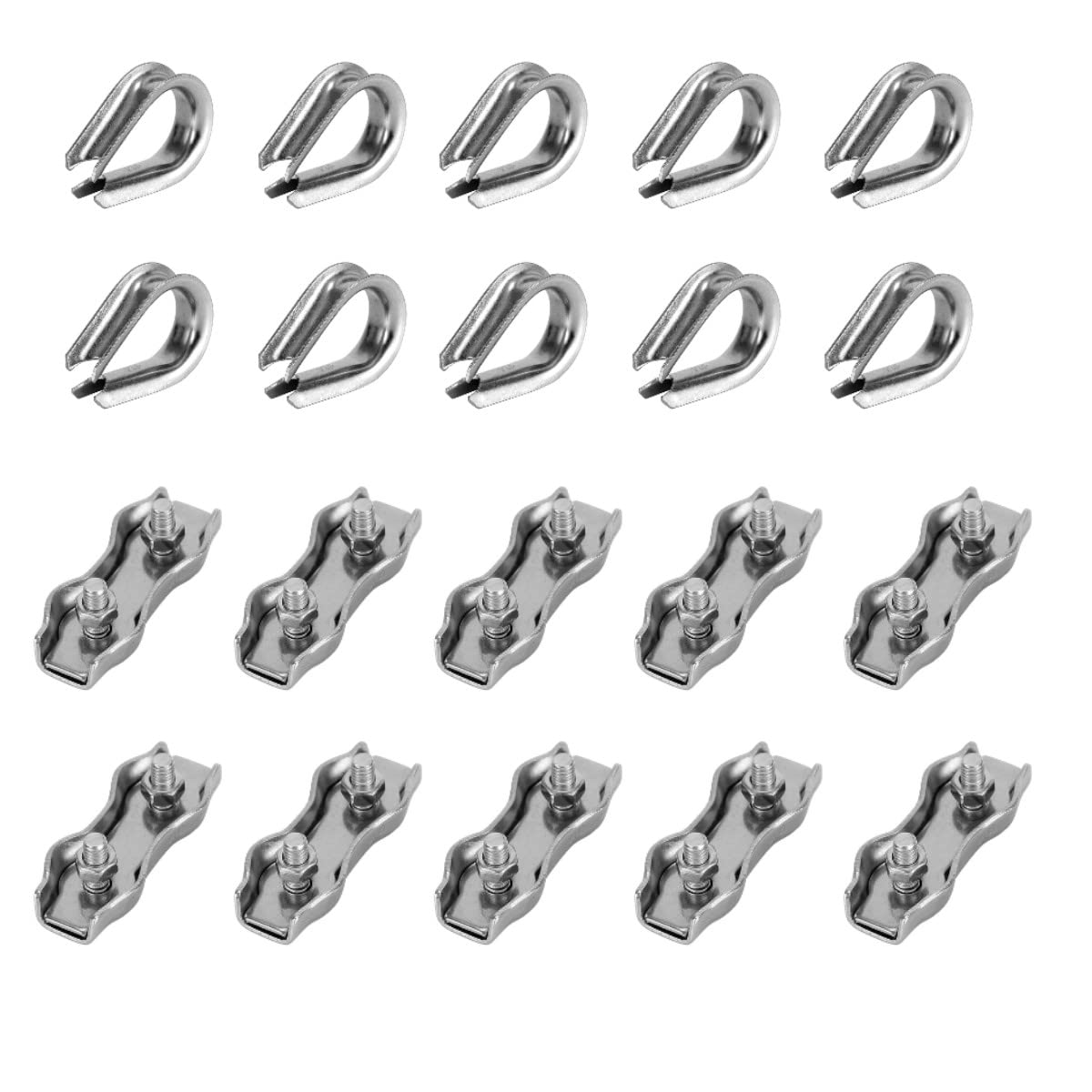 HOUSON M3 Stainless Steel Rope Clamp, Wire Rope Clip, Washing Line Awning Fixed M3 (10 x Thimbles, 10 x Duplex Clamp)