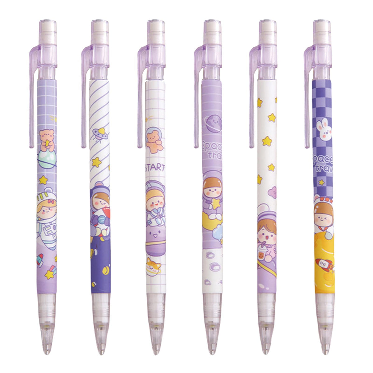 MOZXIRZ 4 Pcs Cute Mechanical Pencils with Top Eraser 0.5mm Cartoon Purple Mechanical Pencil School Pencil for Kids Boy Girl Women (6pcs Purple)