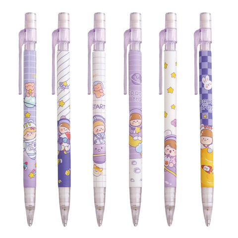 MOZXIRZ 4 Pcs Cute Mechanical Pencils with Top Eraser 0.5mm Cartoon Purple Mechanical Pencil School Pencil for Kids Boy Girl Women (6pcs Purple)