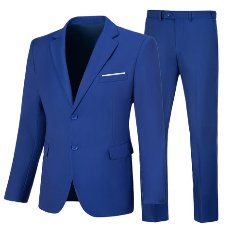 Mens 2 Piece Suit Slim Fit 2 Button Blue Business Wedding Suits for Men Formal Wear Jacket Dress Pants,L