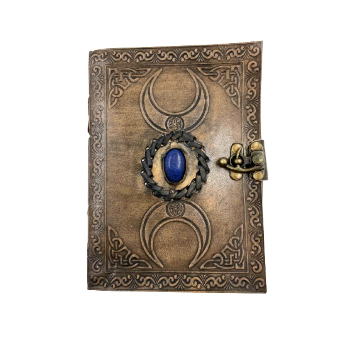 OVERDOSE Vintage Moon Design Stone Leather Journal With Brass C-Lock - Handmade Unlined Paper Leather Bound Journal | Sketchbook & Notebook - Drawing Journal - 5 x 7 inches | 12 x 17 cm | A6