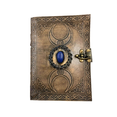 OVERDOSE Vintage Moon Design Stone Leather Journal With Brass C-Lock - Handmade Unlined Paper Leather Bound Journal | Sketchbook & Notebook - Drawing Journal - 5 x 7 inches | 12 x 17 cm | A6