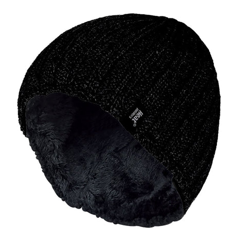 HEAT HOLDERS - Mens Thermal Fleece Lined Ribbed Knitted Winter hat 3.4 tog - One Size (One Size, Black)