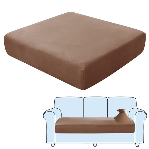 SHUOJIA Sofa Seat Cushion Covers, Stretch Velvet Sofa Cover, Non-Slip Couch Cushion Covers Replacement for Individual Cushion,with Elastic Fabric,Machine Washable (Brown,3-Seater)
