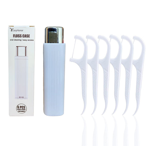 EasyHonor Floss Picks Dispenser, Dental Floss Picks Case, with 6 Counts Dental Flossers Sticks,Teeth Flossers Picks for Teeth Cleaning.(with Floss Picks 6pcs)
