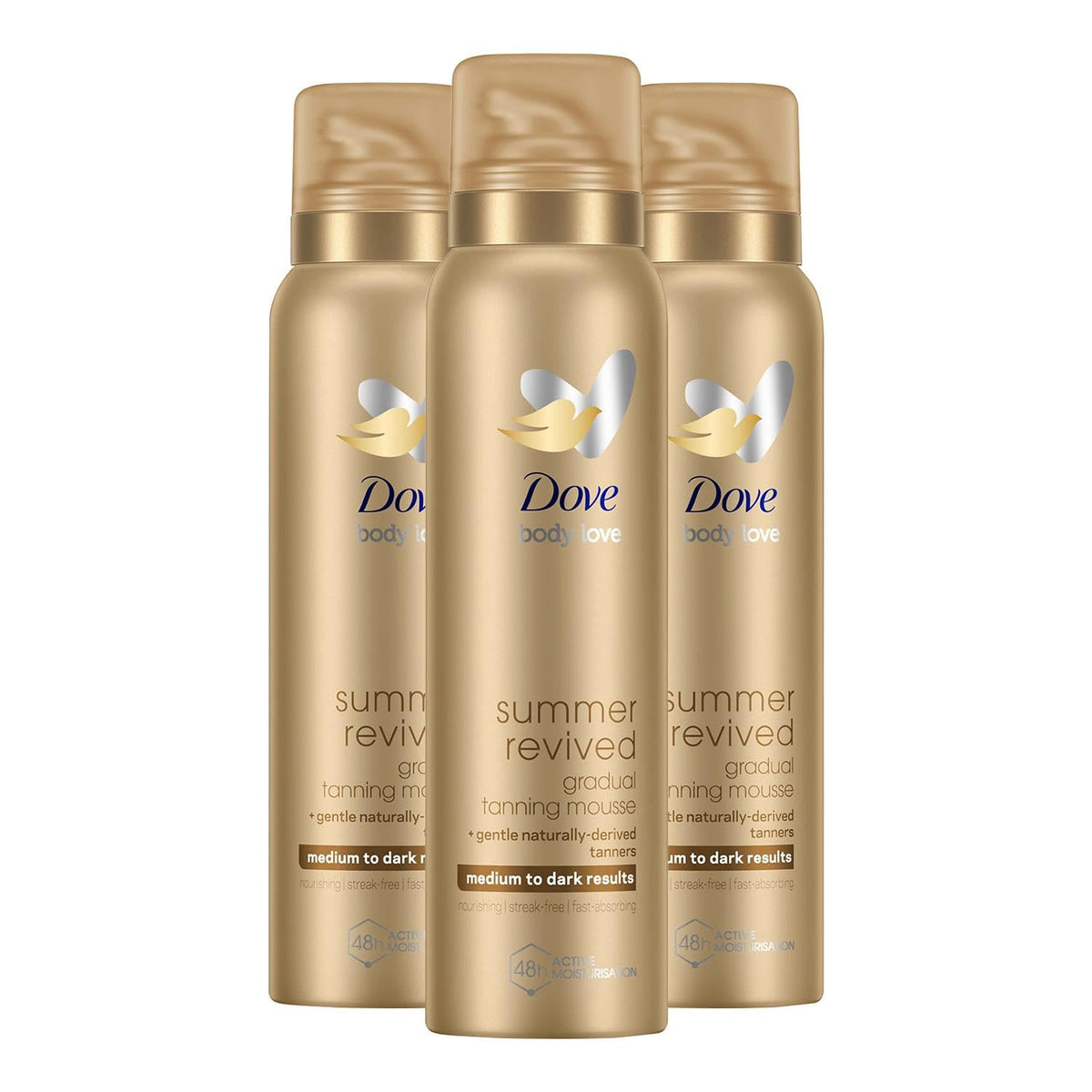 3 pack of 150ml Dove Derma Spa Gradual Self-Tan Body Mousse Medium to Dark