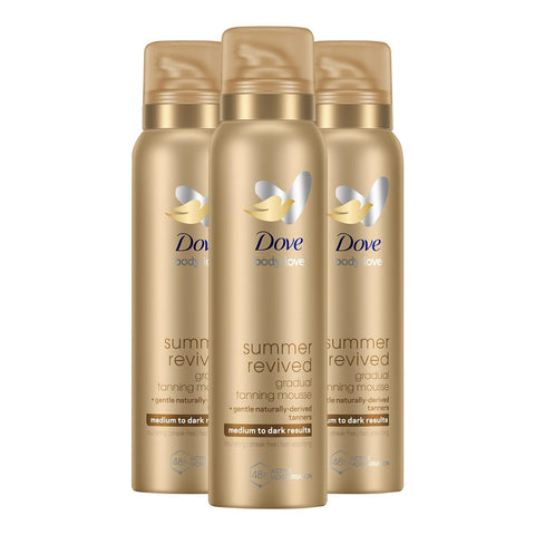 3 pack of 150ml Dove Derma Spa Gradual Self-Tan Body Mousse Medium to Dark