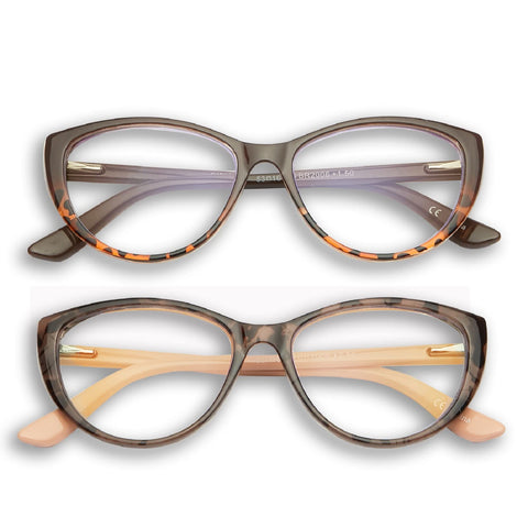 GINGEREYE Cat Eye Reading Glasses for Women, 2-Pack Fashion Ladies Blue Light Reader +1.5,Anti Glare Eyeglasses W/Spring Hinge