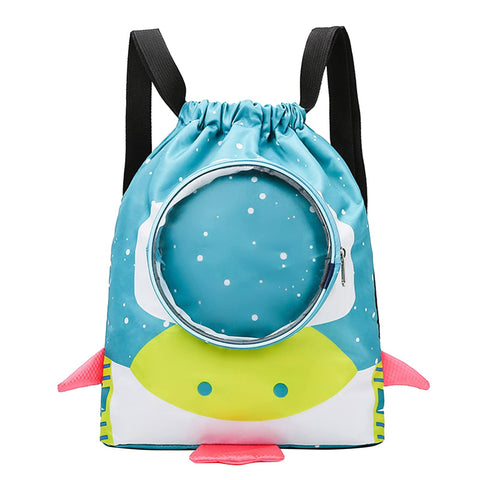 Kunyeah Drawstring Backpack Bag Waterproof Beach Pack With Shoe Compartment Kid Swim Bag Sports Gym Backpack for Girls Boys (Blue)