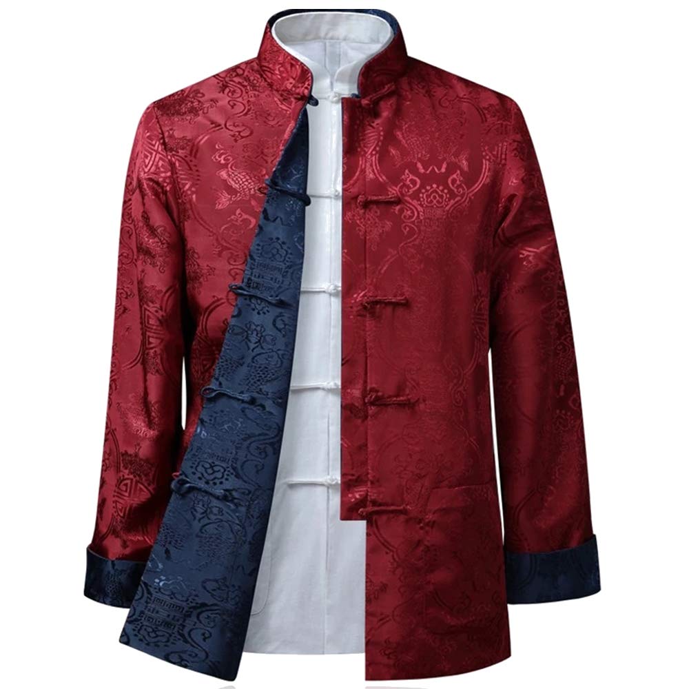 BOZEVON Mens Womens Chinese Tang Suit Tops - Spring Autumn Both Sides Coat Jacket Long Sleeve Martial Arts Kung Fu Shirts Chinese Tang Suit National Costumes, 2XL/Style 02 - Men