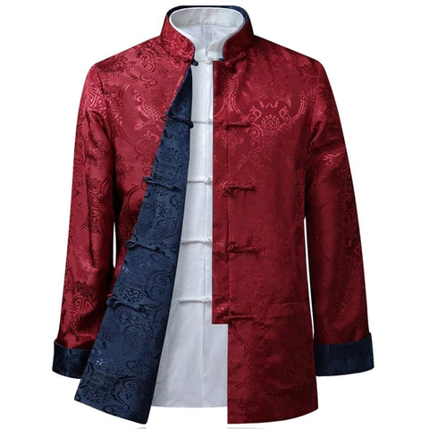BOZEVON Mens Womens Chinese Tang Suit Tops - Spring Autumn Both Sides Coat Jacket Long Sleeve Martial Arts Kung Fu Shirts Chinese Tang Suit National Costumes, 2XL/Style 02 - Men