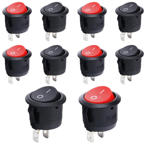 XPEX Pack of 10 Toggle Switches 12 V, On/Off Switch 2 Pin, Mini Rocker Switch Micro Switch Car for Lamp Switch, Mini Switch Button, Car Boat Household Appliances, Lockable On/Off (Red/Black)