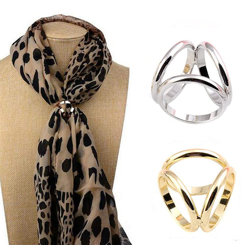 2Pcs Women Three Rings Silk Scarves Clip Fashion Scarves Buckle Scarf Ring Wrap Holder Clamp (Silver+Golden)