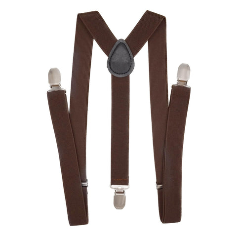WannGe Mens Suspenders 1" Inch Elastic Adjustable Y-Back Clip-on Suspender - Coffee