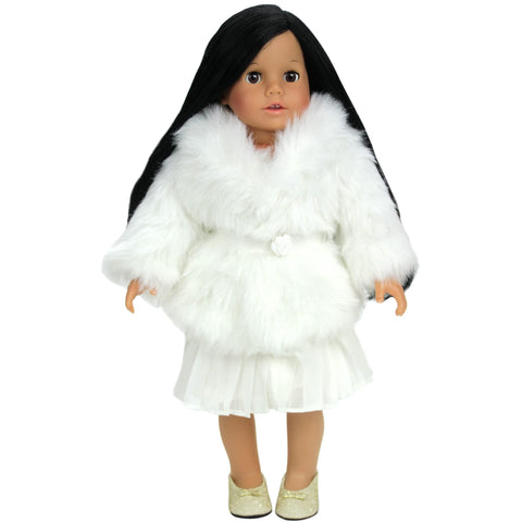 Sophia's 18" Doll Ivory Faux Fur Winter Dress Coat with Large Collar and Rose Bud Sash Closure