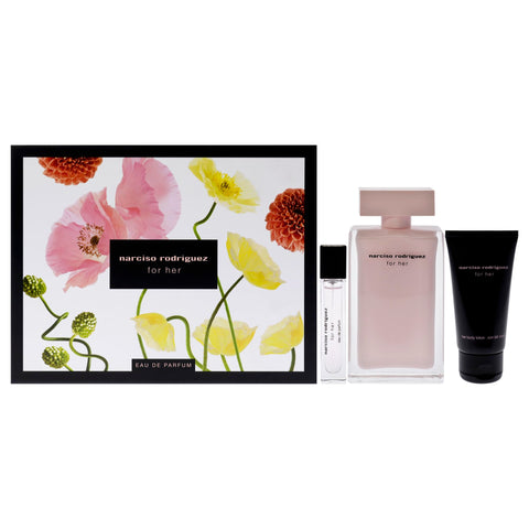 Narciso Rodriguez for Women - 3 Pc Gift Set 3.3oz EDP Spray, 0.33oz EDP Spray, 2.5oz Body Lotion