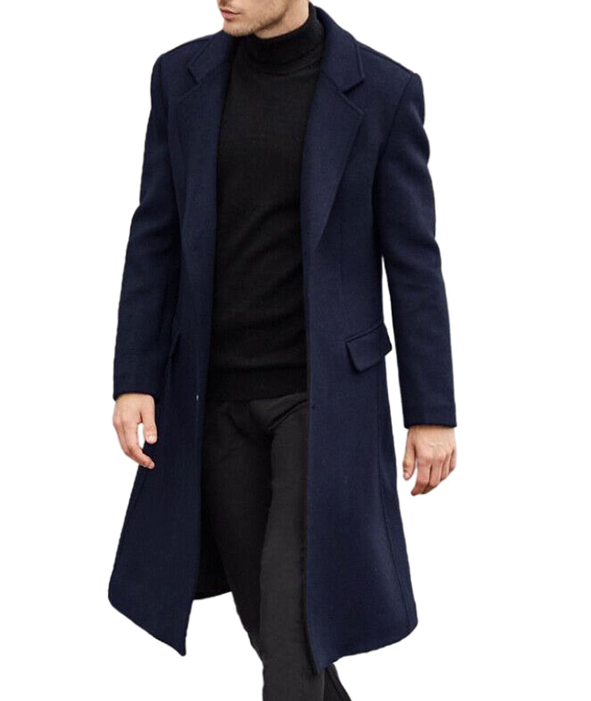 SOMTHRON Men's Casual Trench Coat Slim Fit Notched Collar Long Jacket Overcoat Single Breasted Pea Coat wih Pockets ZQ-2XL