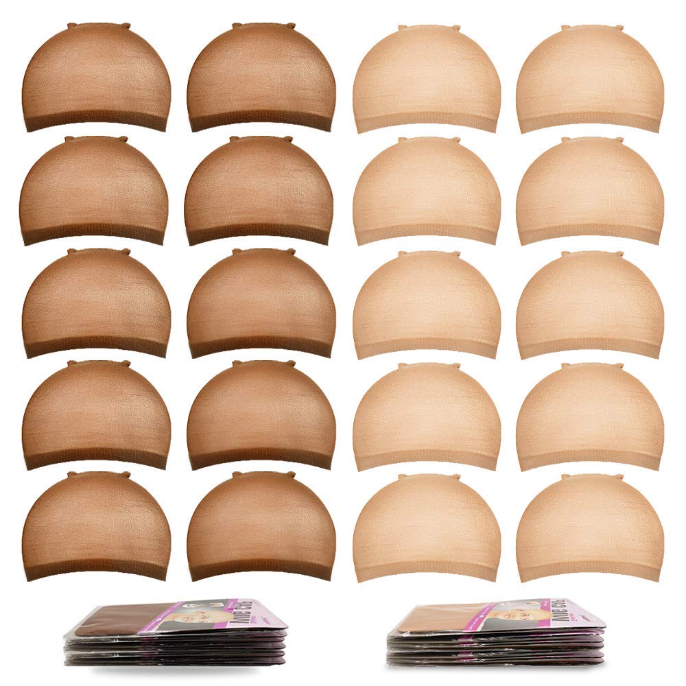 Wig Cap, MORGLES 10pcs Light Brown & 10pcs Dark Brown Stretchy Stocking Wig Caps for Women Men
