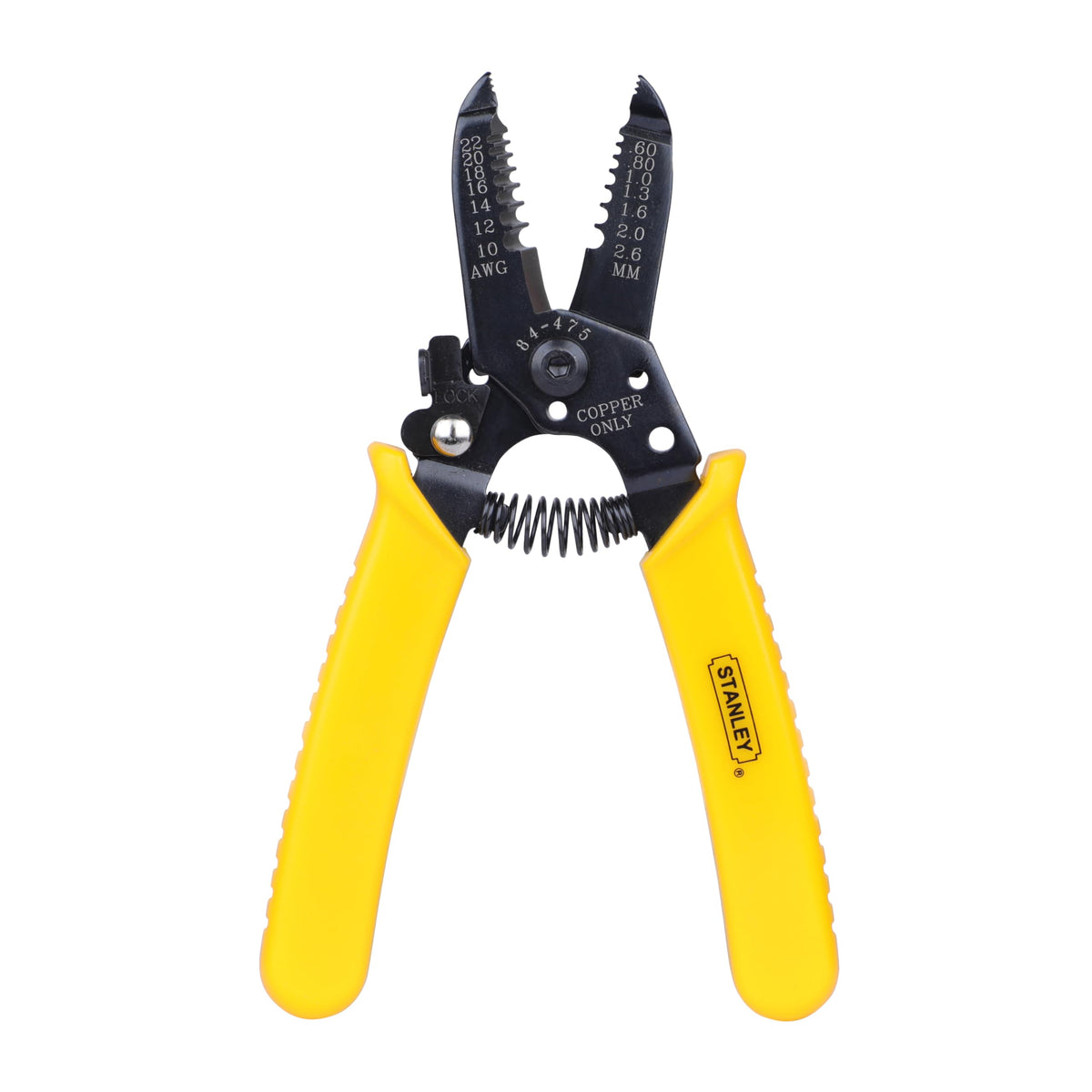 STANLEY 84-475-22 6" 150 mm Wire Stripper Ideal for Cutting, Stripping Speaker Wires & Appliance Cords for Home, DIY & Professional Use, YELLOW & BLACK