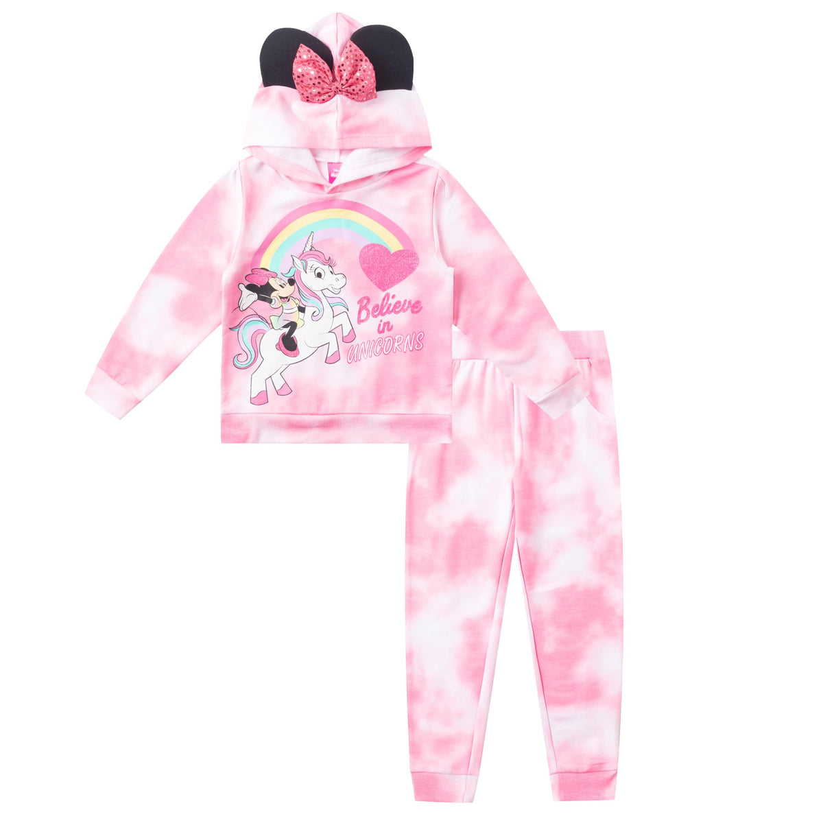 Disney Minnie Mouse Girls Hoodie and Pants Set for Toddler and Little Kids