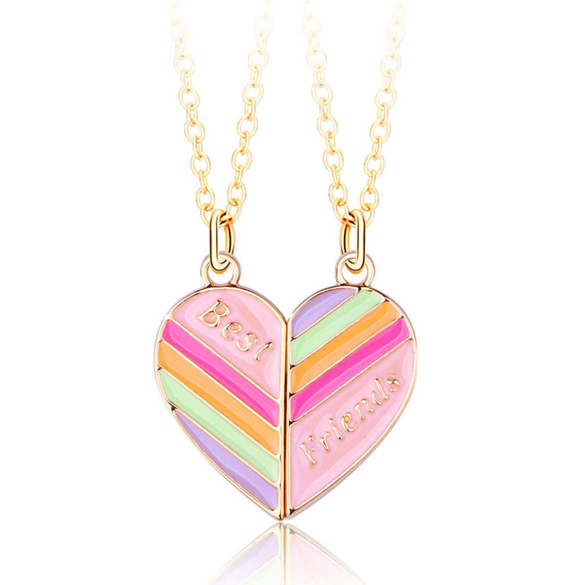 CERSLIMO Best Friend Necklace - Bff Necklace for 2 Girls, Magnetic Heart Friendship Necklace | Matching Best Friend Necklaces for 2 Girls Rainbow Heart Pieces Jewellery Gifts for Women, Gold