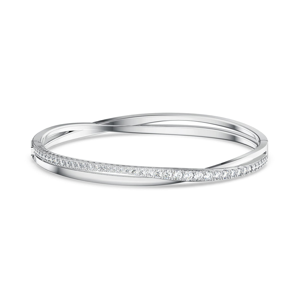 SWAROVSKI Hyperbola Women's Bangle Bracelet with Clear Crystals on a Rhodium Finished Setting, Size S