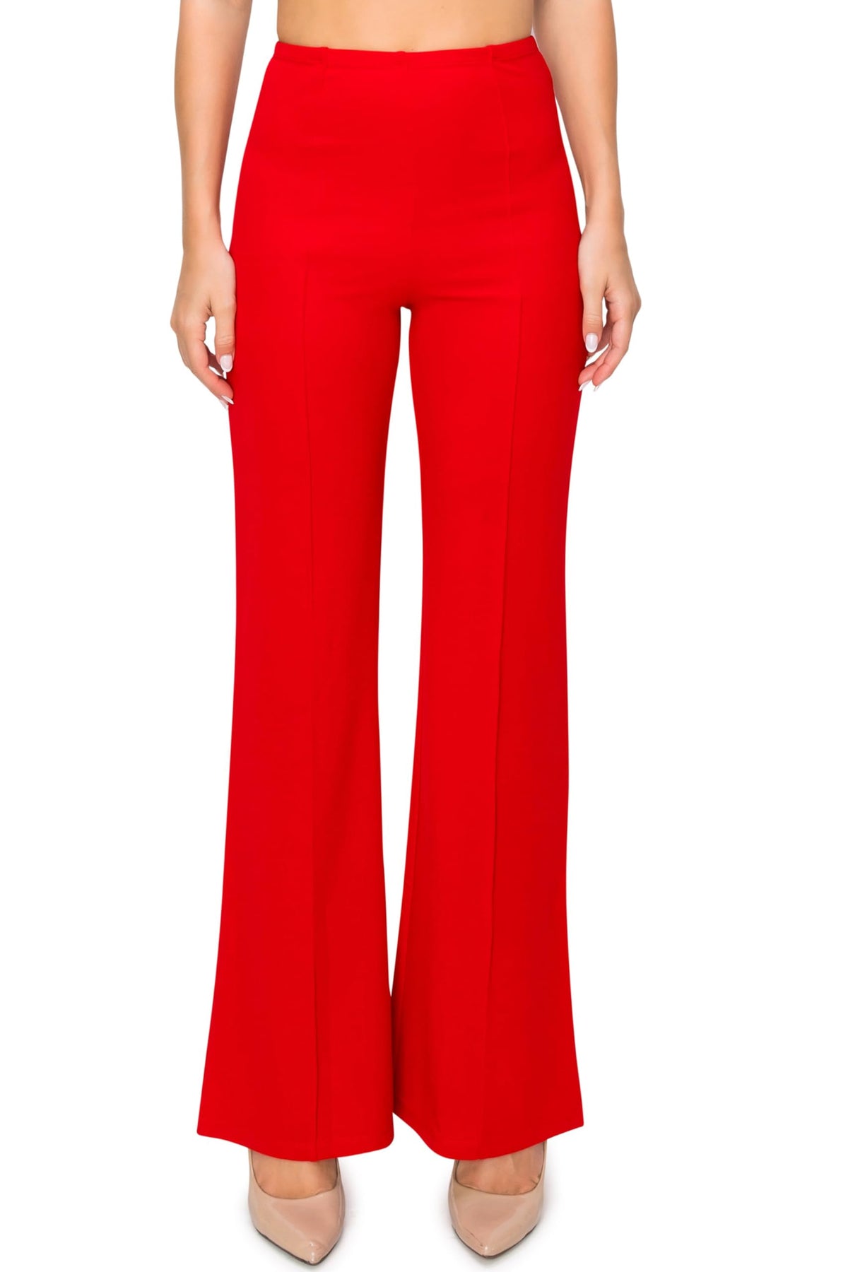 EttelLut Women's High Waist Palazzo Pants Comfy Light for Office and Casual Wear - Red Medium