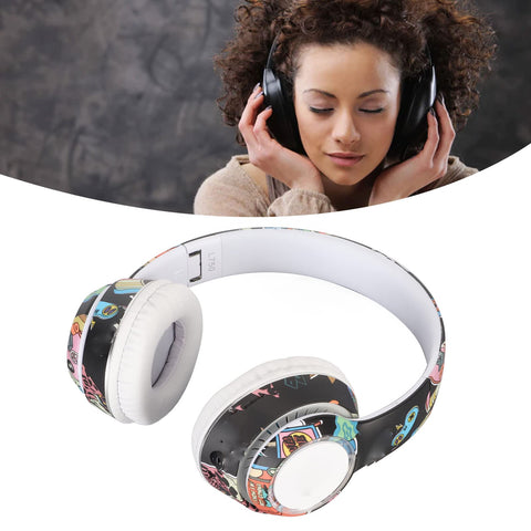Over Ear Gaming Headphone, HiFi Stereo Volume Control Graffiti Wireless Headset Support Memory Card Powerful Bass Adjustable Headband for Tablet for PC