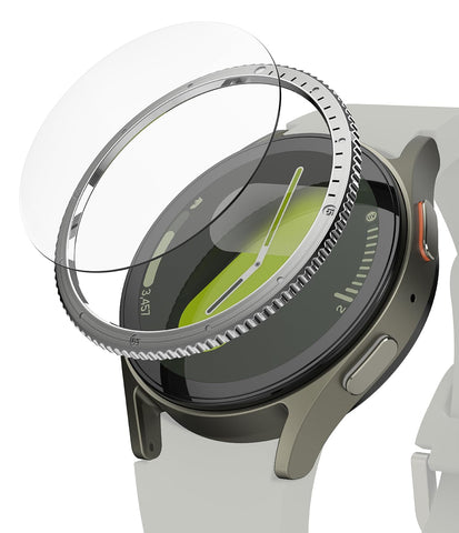 Ringke Bezel Styling & Glass Compatible with Samsung Galaxy Watch 7 44mm, [Combo] Anti-Scratch Stainless Steel Frame Ring Cover with HD Clear Tempered Glass Screen Protector - 44-03 (ST) Silver