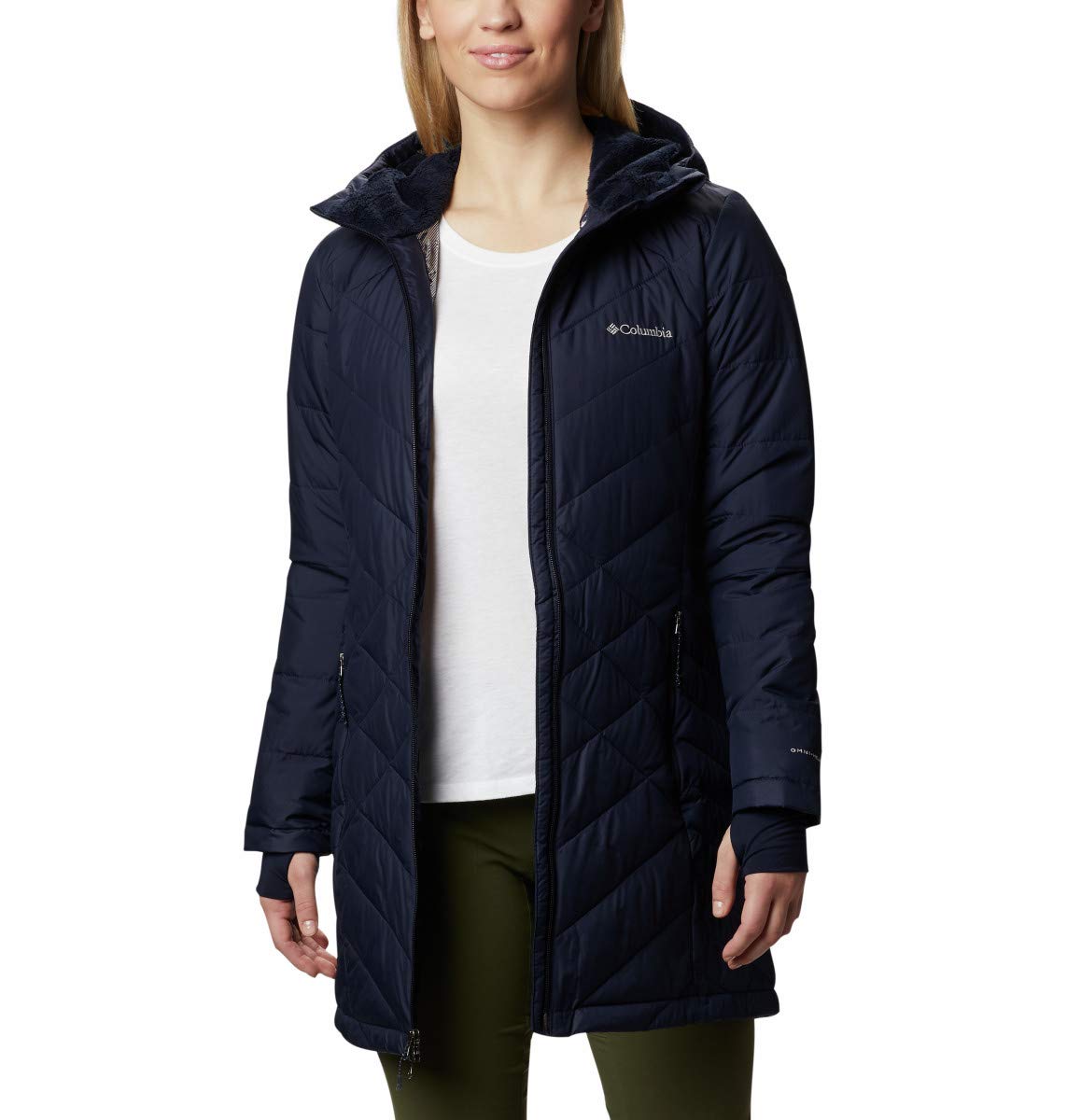 Columbia Women's Plus Size Heavenly Long Hooded Jacket, Dark Nocturnal, 1X, Dark Nocturnal, XL